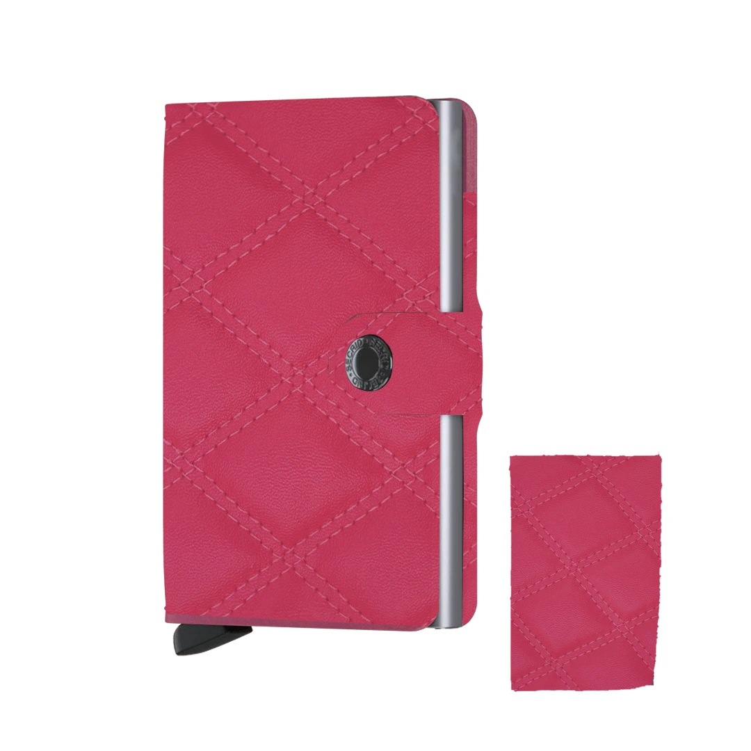LouisZen Men’s Dark Pink Slim Leather Card Holder – Compact PU Leather & Aluminum Card Wallet with Pop-Up Feature and Money Clip – Compact and Stylish Accessory